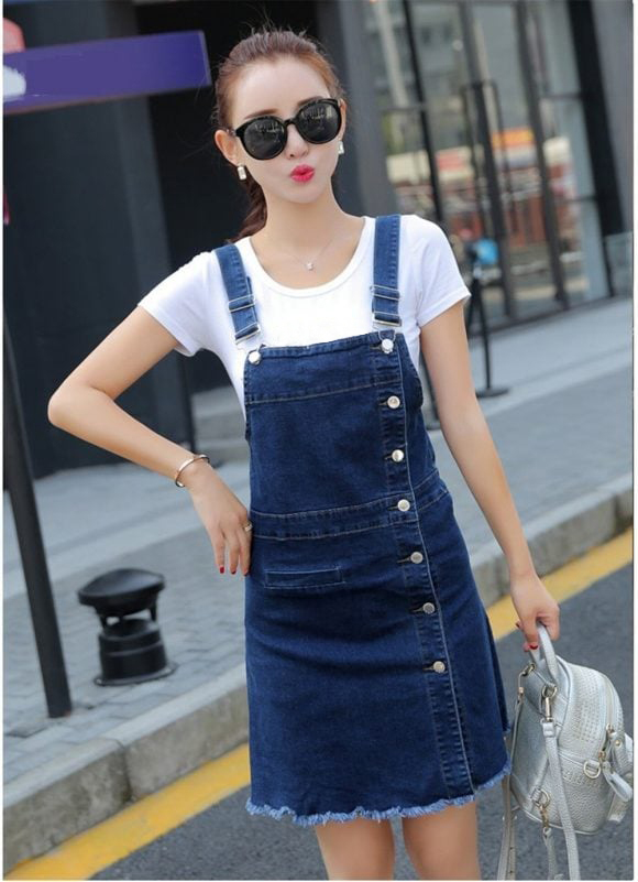 ĐẦM JEAN YẾM 2 DÂY CÀI NÚT TRƯỚC